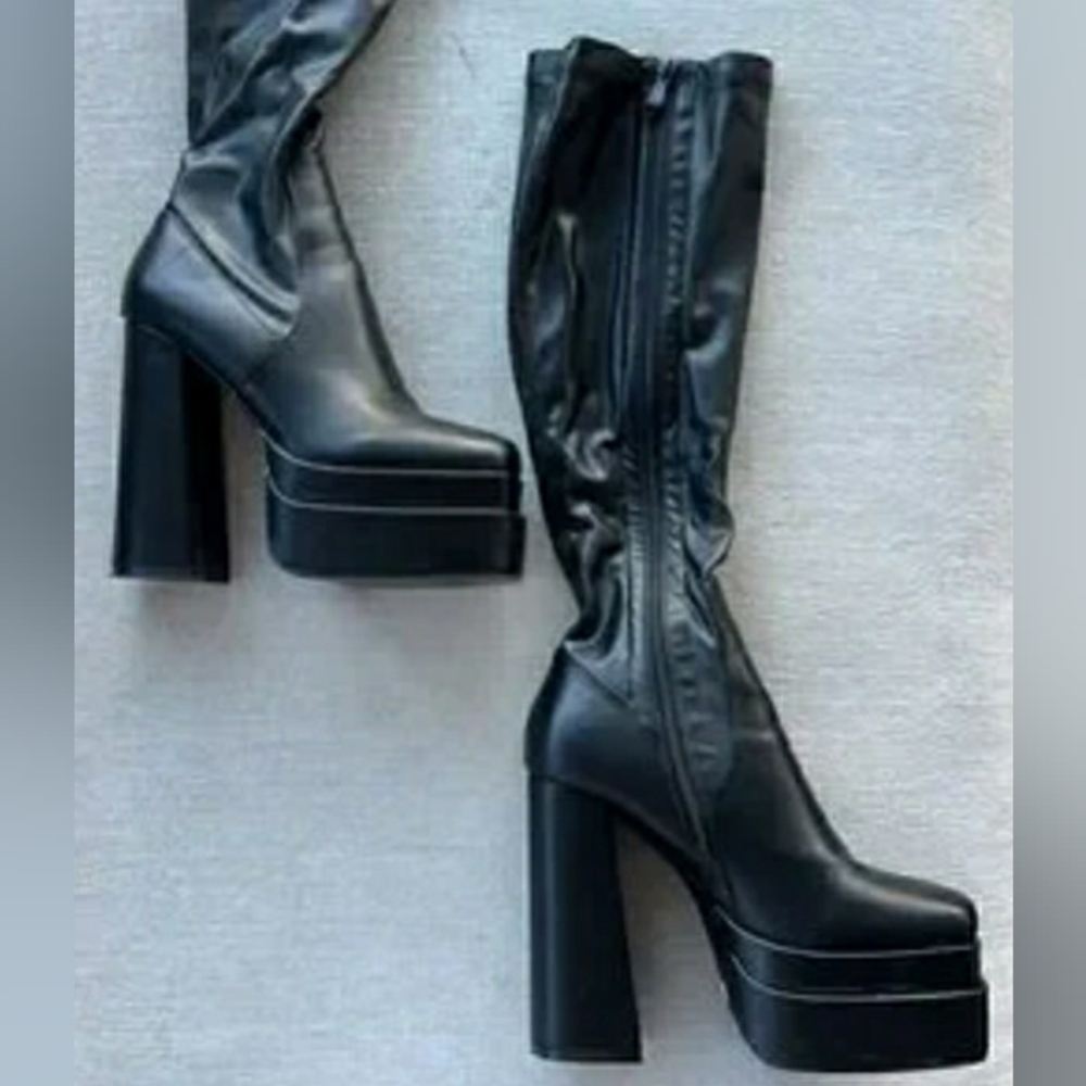 AZALEA WANG Chunky Platform Black Heeled Boots Tiktok Famous LNC With Box - Picture 12 of 12